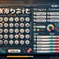 Dall e 2024 08 28 16 55 53 a modern and clean educational web page interface for learning japanese hiragana and katakana the background is dark and there are two main sections